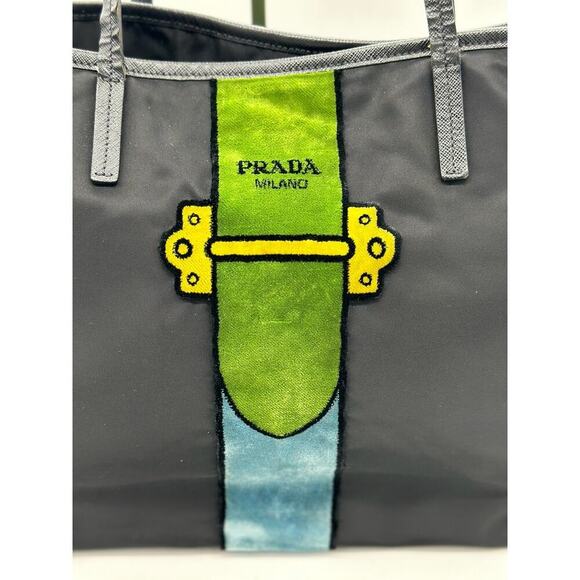 Prada Cahier Nylon Trompe L’oeil Tote*Awesome vintage tote*Mixed media velvet - Picture 6 of 16